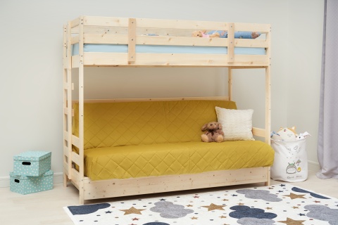 Двухъярусная кровать массив с диван-кроватью желтый / натуральный