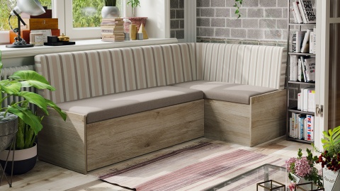 Скамья угловая со спальным местом «Париж» (Баттл Рок/ Полоса бежевая)