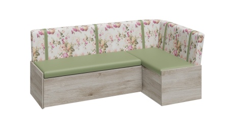 Скамья угловая со спальным местом «Париж» (Баттл Рок/ Цветы зелёные)
